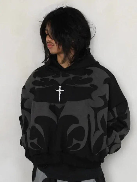 Tribal Shadow Depth Hoodie – Oversized Urban Fit by Urbon Cloth