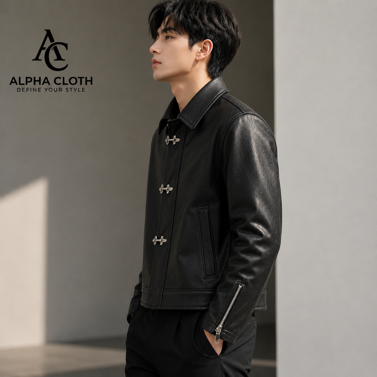Black Icon Premium(clasp) Leather Jacket(Black)