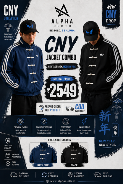 Alpha Cloth CNY Jacket Combo – Navy Blue & Black