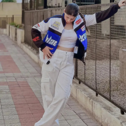 Black Air Racing Vintage Varsity Jacket(Blue)