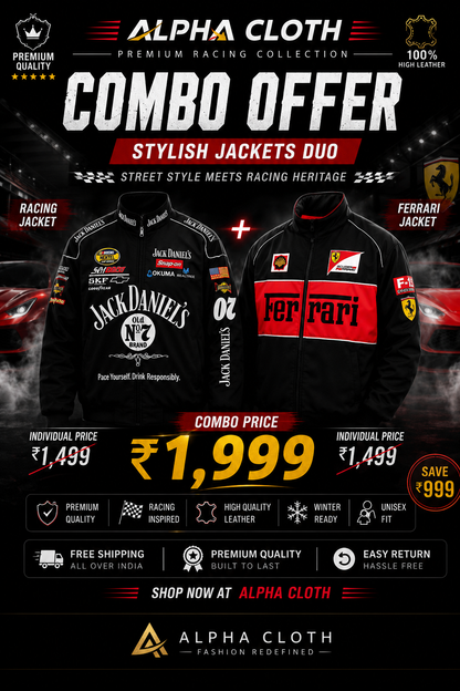 🔥 Ferrari × Jack Daniel's Racing Jacket Combo | Alpha Cloth 🖤🏎️