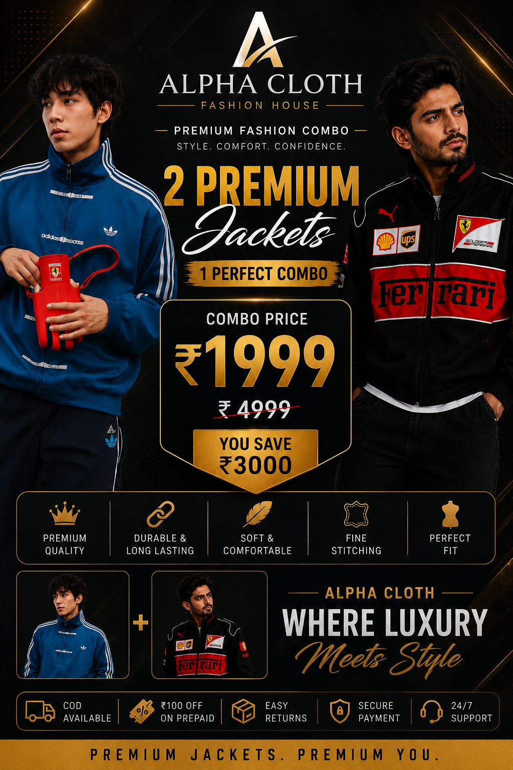 🔥 Navy Blue CNY × Black Ferrari Racing Jacket Combo