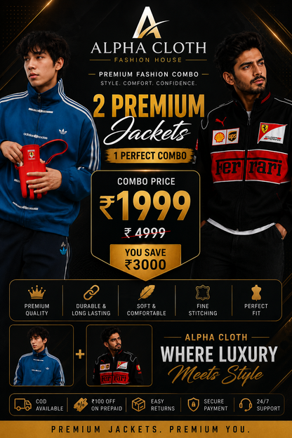 🔥 Navy Blue CNY × Black Ferrari Racing Jacket Combo