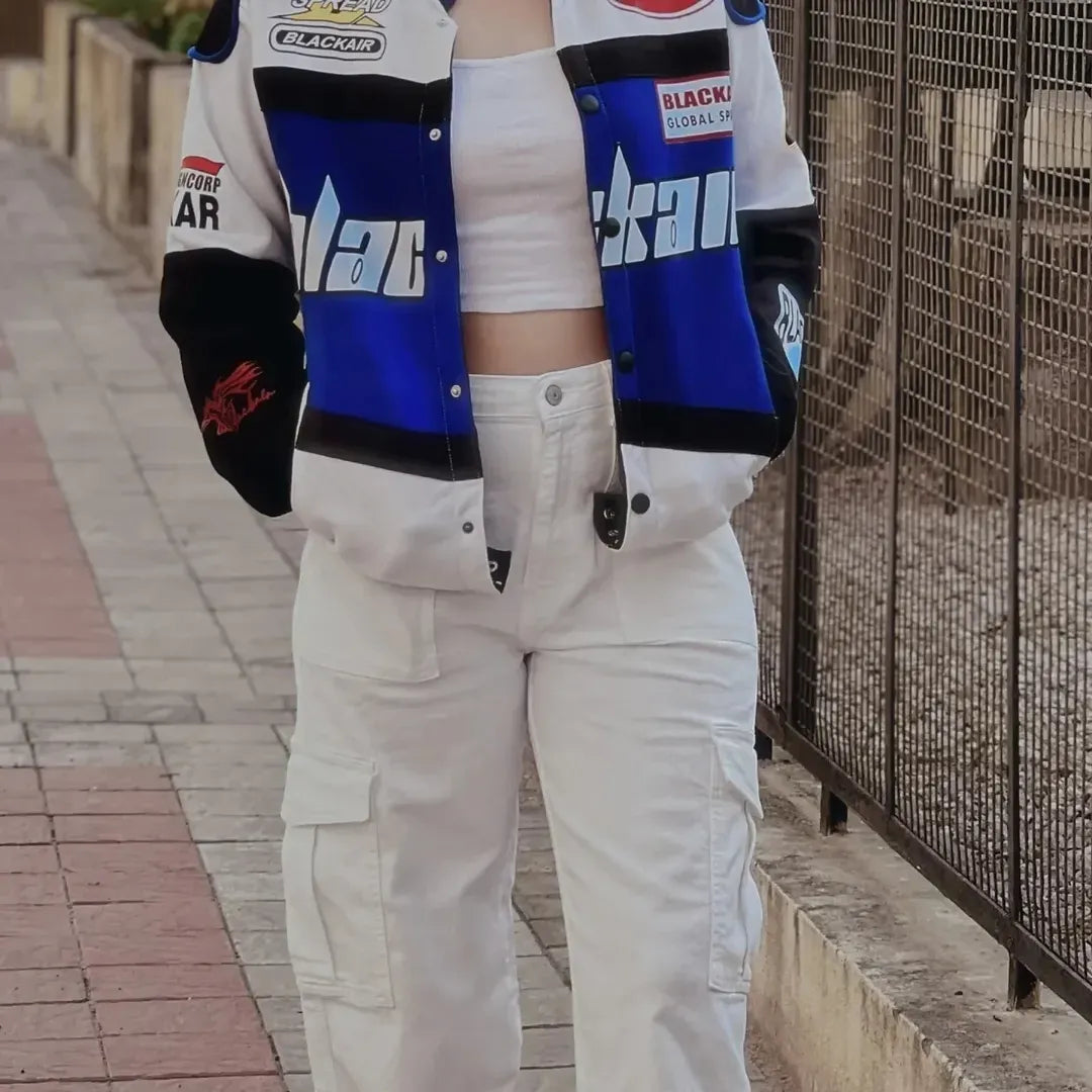 Black Air Racing Vintage Varsity Jacket(Blue)