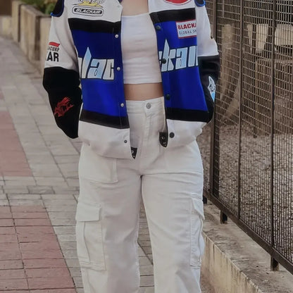 Black Air Racing Vintage Varsity Jacket(Blue)