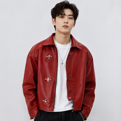 ✨ Premium Textured Burgundy Clasp Jacket – Luxury Street Style(Burgundy)