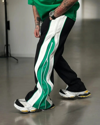 Green 3-Way Double-Zip Wide-Leg Baggy Pants – Urbon Cloth