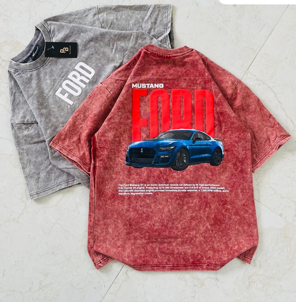 Mustang Ford Acid Wash Oversized Tee – Premium Streetwear