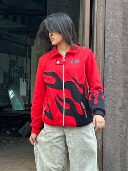 Red Flame Patch Motorsport Jacket