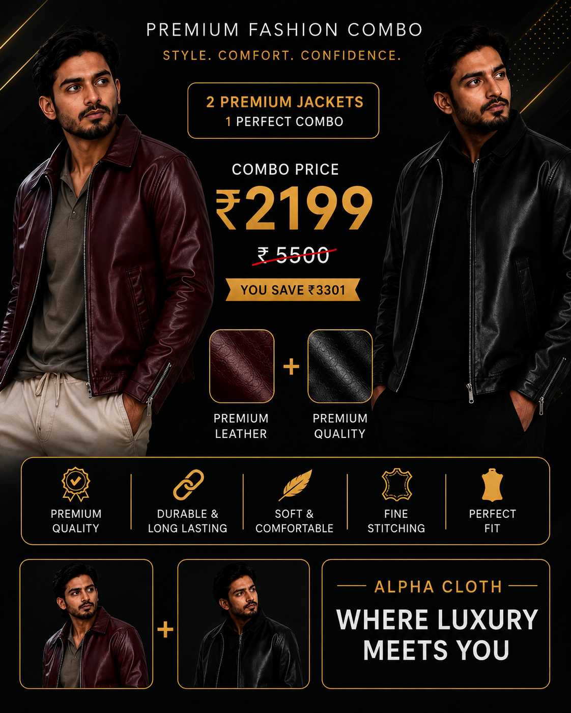 🖤🔥 Premium Leather Jacket Duo Pack – Black & Maroon | Alpha Cloth 🧥✨