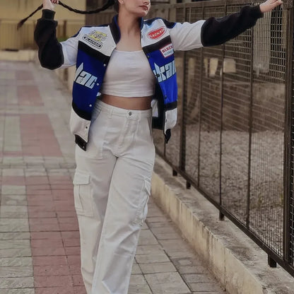 Black Air Racing Vintage Varsity Jacket(Blue)