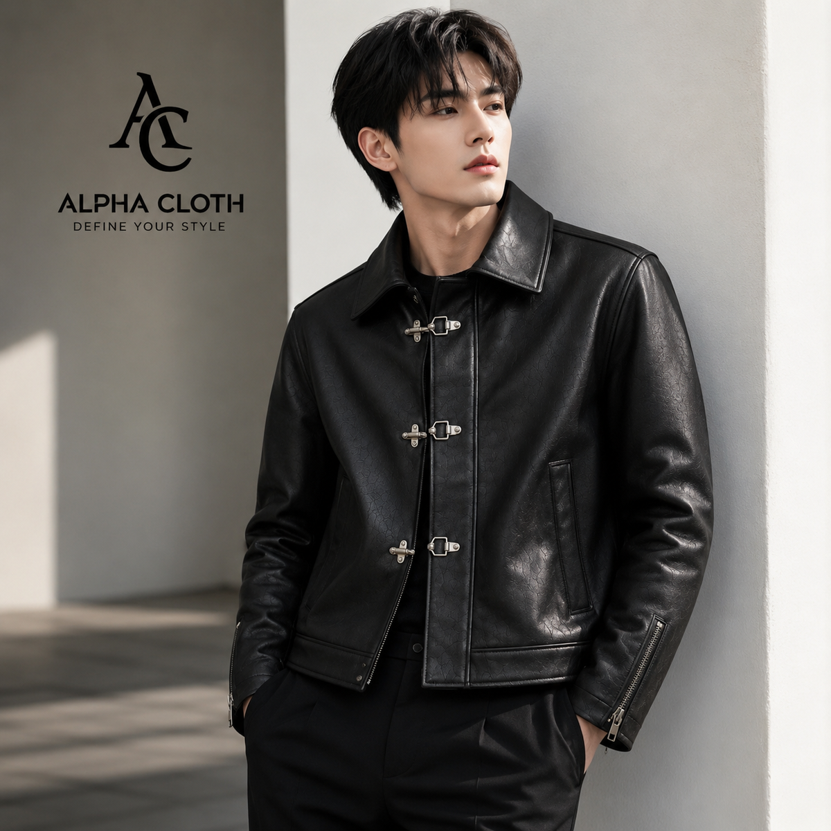 Black Icon Premium(clasp) Leather Jacket(Black)