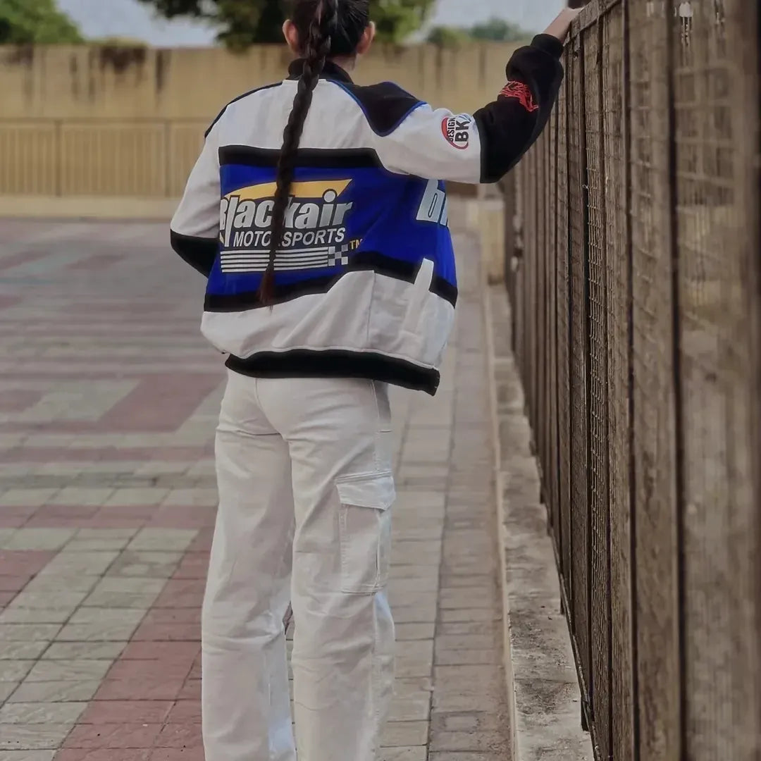 Black Air Racing Vintage Varsity Jacket(Blue)