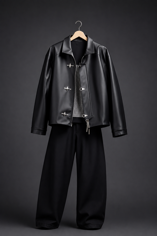 Black Icon Premium(clasp) Leather Jacket(Black)