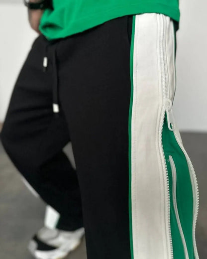 Green 3-Way Double-Zip Wide-Leg Baggy Pants – Urbon Cloth