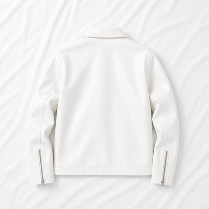 ALPHA Rebel Boxy Cropped Leather Jacket | Premium Unisex Streetwear (WHITE)