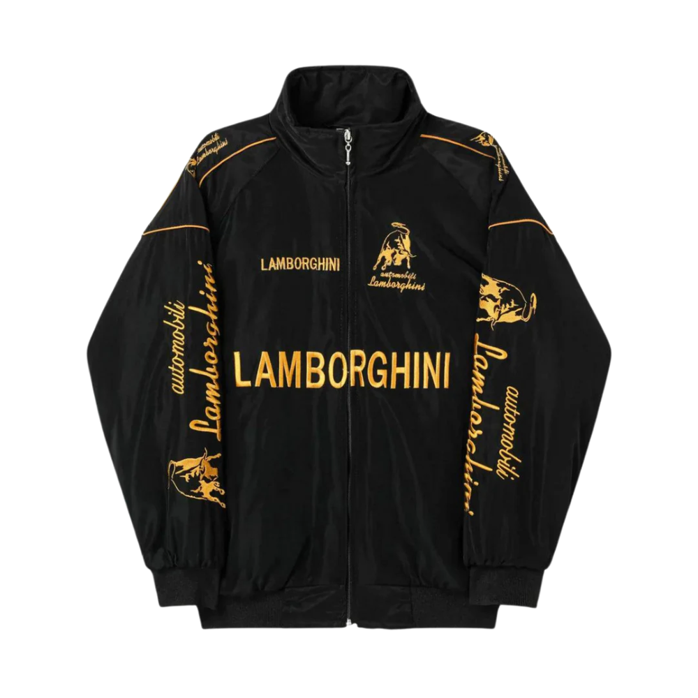 Black Lamborghini Racing Jacket – Bold Yellow Edition