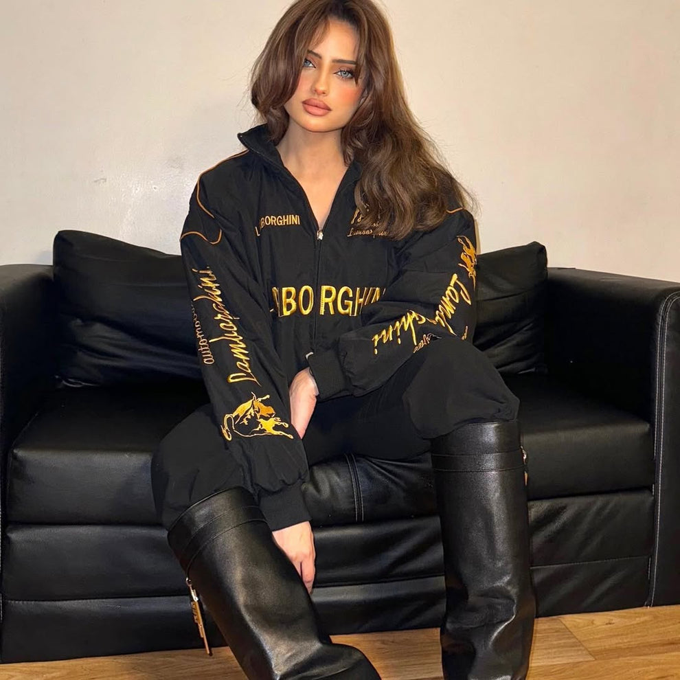 Black Lamborghini Racing Jacket – Bold Yellow Edition