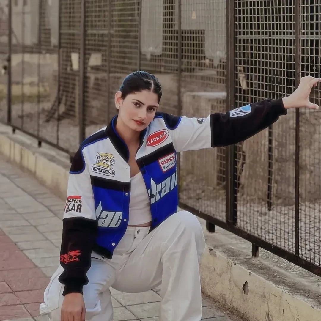 Black Air Racing Vintage Varsity Jacket(Blue)